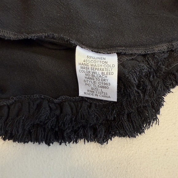 Umgee Babydoll Dress Womens Size L Black Linen Fringe Hem Beachy Boho Western - Picture 6 of 8